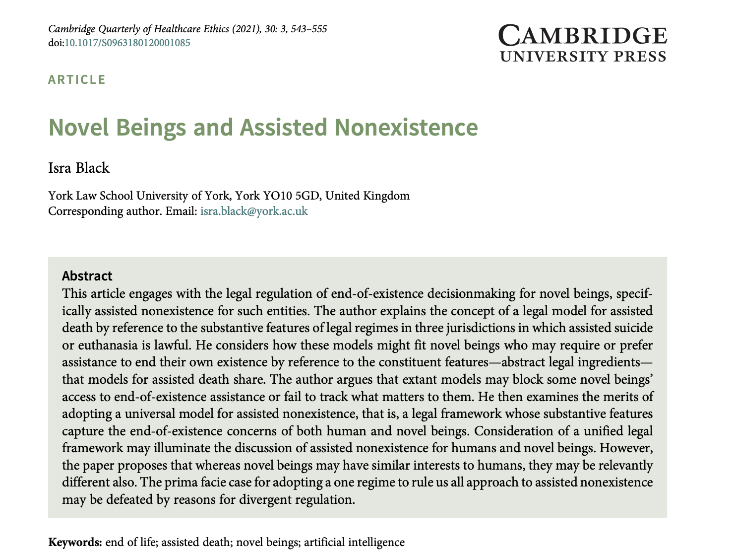 novel beings and assisted nonexistence