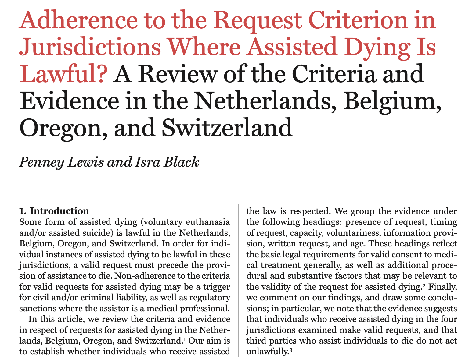 adherence to the request criterion in jurisdictions where assisted dying is lawful? A review of the criteria and evidence in the Netherlands, Belgium, Oregon, and Switzerland