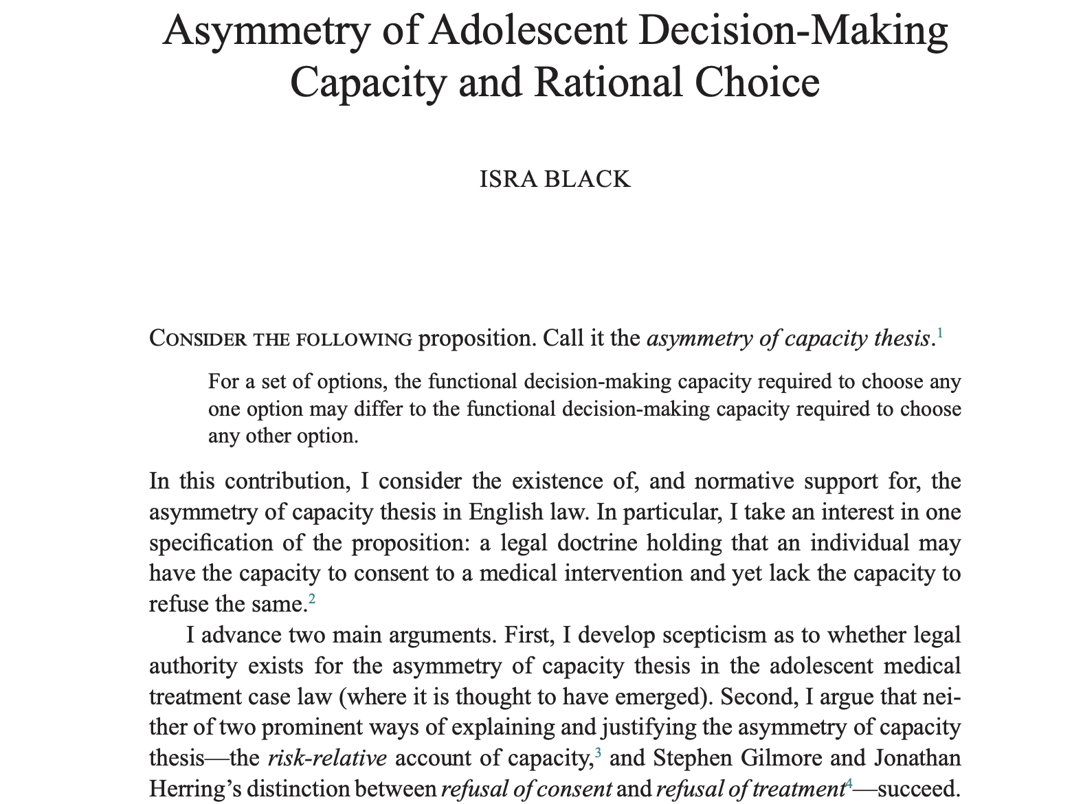 asymmetry of decision-making capacity and rational choice