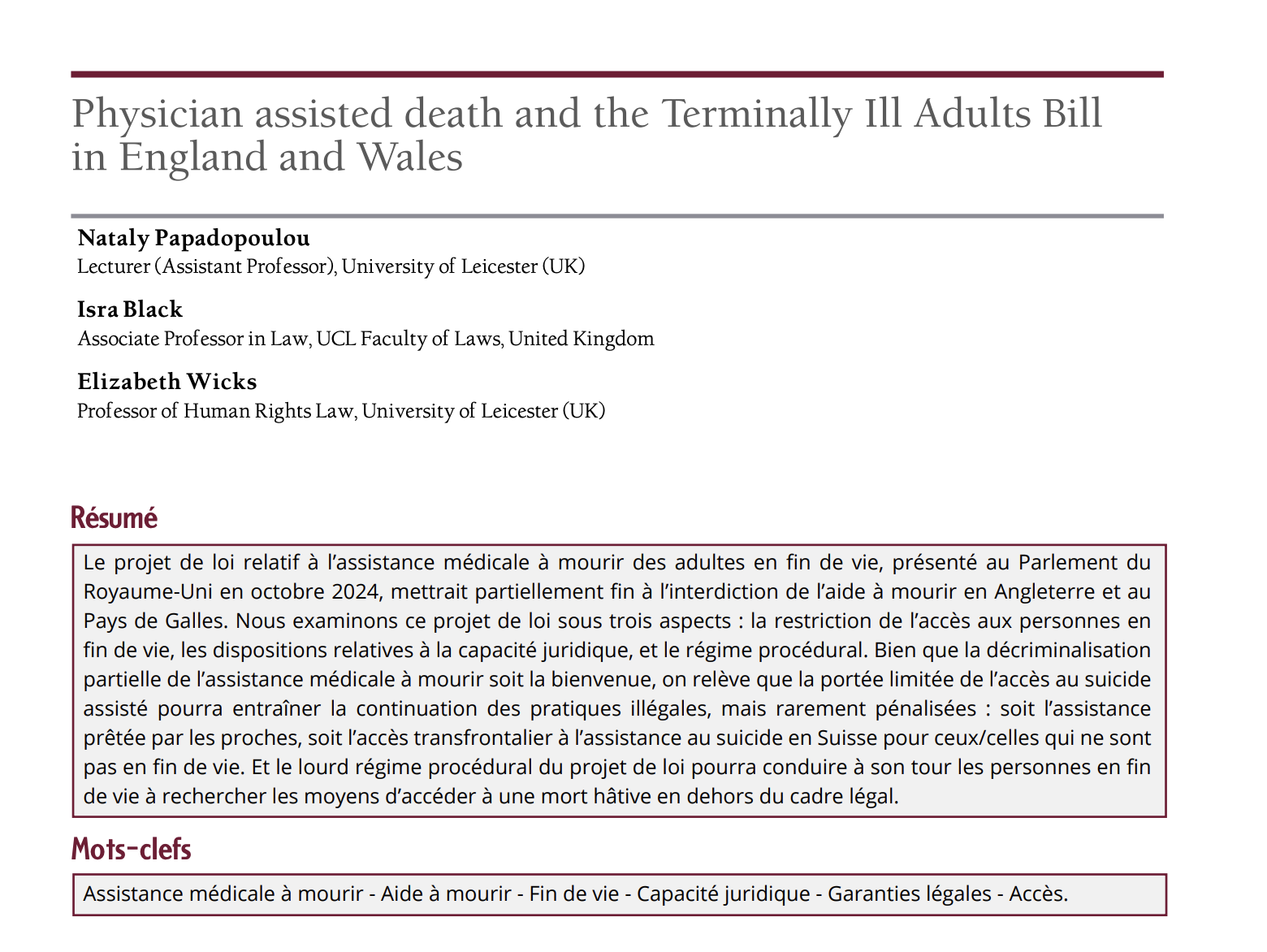 physician assisted death and the Terminally Ill Adults Bill in England and Wales