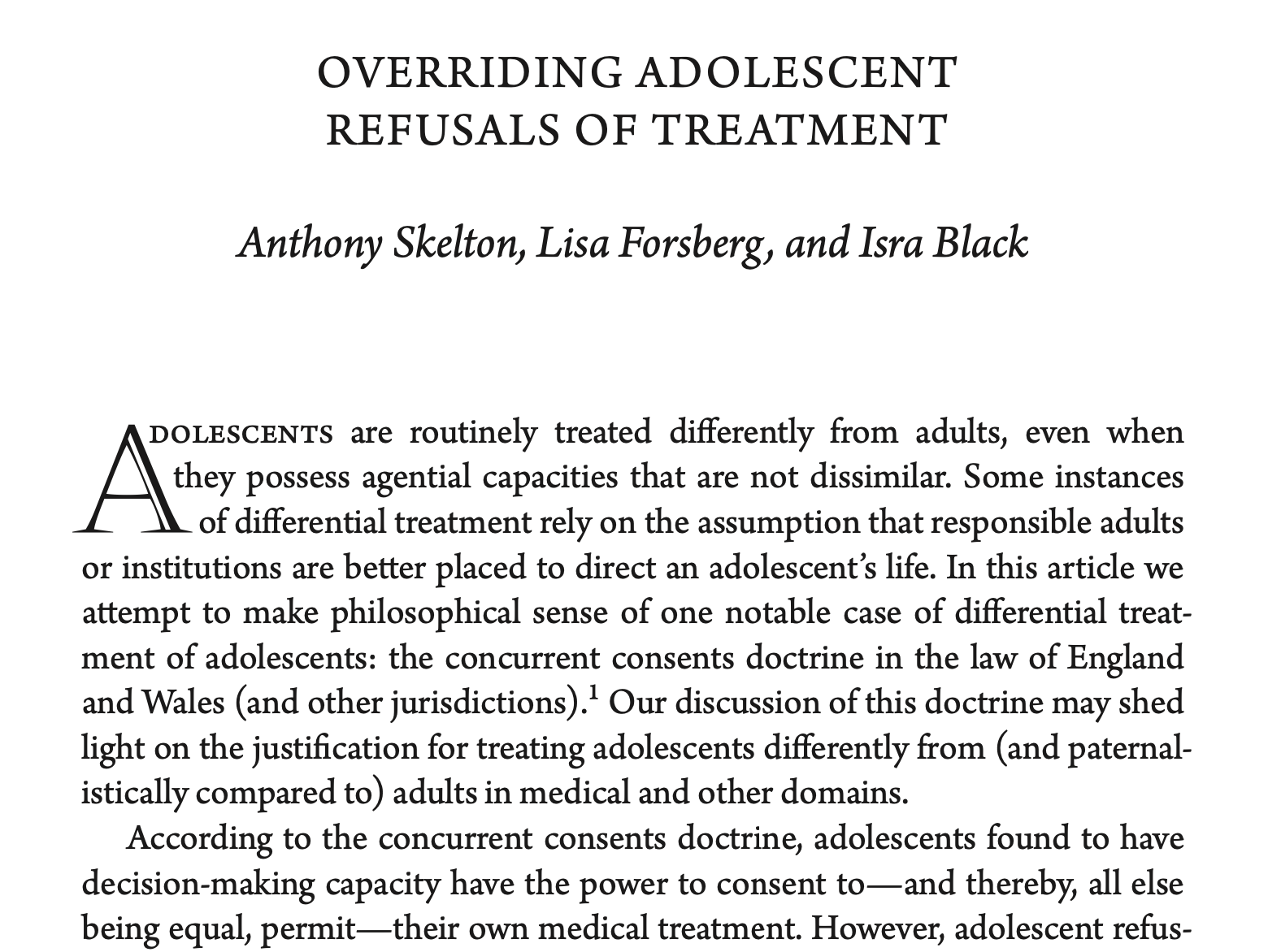 overriding adolescent refusals of treatment